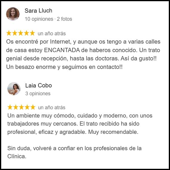 Opinioni dei clienti della clinica odontoiatrica Sara y Laia